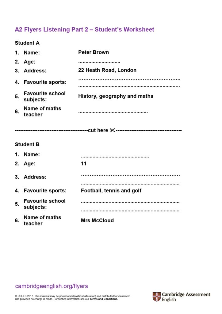 Cambridge Flyers – Listening Part 2 - Elegant English